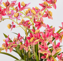 將圖片載入圖庫檢視器 VICKY YAO - Artificial Cymbidium Orchid Arrangement Realistic Pink &amp; Orange Faux Flowers in White Pot Modern Home Decor Centerpiece