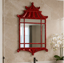 Load image into Gallery viewer, VICKY YAO - Handmade Chinese Red Pagoda Wall Mirror | Chinoiserie Decorative Mirror Oriental Bamboo Frame Mirror Luxury Asian Wall Decor