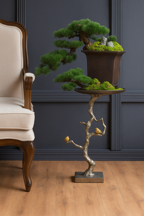 VICKY YAO Art Furniture - Golden Birds Forged Aluminum Side Table Luxury Sculptural Furniture