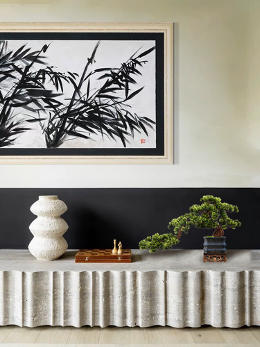 VICKY YAO Bonsai Art - Exclusive Design Oriental Aesthetics Faux Realistic Bonsai Art In Bamboo Chinoiserie Style Yixing Clay Pot