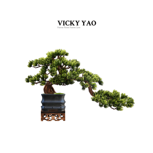 VICKY YAO Bonsai Art - Exclusive Design Oriental Aesthetics Faux Realistic Bonsai Art In Bamboo Chinoiserie Style Yixing Clay Pot