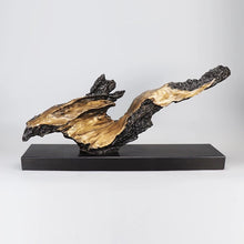 將圖片載入圖庫檢視器 VICKY YAO-Modern Abstract Resin Sculpture | Gold &amp; Black Driftwood Style Art | Faux Wood Art Decor for Office, Zen Space 28.3” L ×  12.6” H