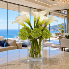 將圖片載入圖庫檢視器 VICKY YAO - Luxury Faux Floral Arrangement, White Calla Lily &amp; Green Hydrangea Centerpiece, Real Touch Flowers Modern Villa Home Decor H50cm