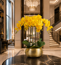 將圖片載入圖庫檢視器 VICKY YAO - Real Touch Yellow Phalaenopsis Orchid Arrangement in Brushed Gold Planter | Luxury Faux Orchid Centerpiece | Elegant Home Decor