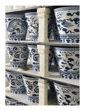 Load image into Gallery viewer, VICKY YAO Design Aesthetic - Oriental Dragon Porcelain Ice Bucket Blue and White Ceramic Cooler