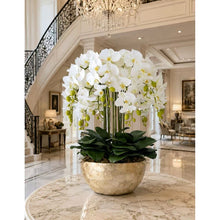 Load image into Gallery viewer, VICKY YAO Design -Bespoke Luxury Floral Design Elegant Shell-Finish Planter with 18 Stem Real Touch Orchid Arrangement W55xH78cm