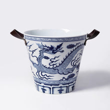 Load image into Gallery viewer, VICKY YAO Design Aesthetic - Oriental Dragon Porcelain Ice Bucket Blue and White Ceramic Cooler