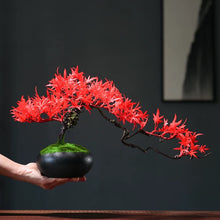 將圖片載入圖庫檢視器 VICKY YAO Design Aesthetic - Handmade Red artificial maple leaf in Realistic Pot Bonsai Art 45 x 21 x 25cmH