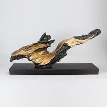 將圖片載入圖庫檢視器 VICKY YAO-Modern Abstract Resin Sculpture | Gold &amp; Black Driftwood Style Art | Faux Wood Art Decor for Office, Zen Space 28.3” L ×  12.6” H