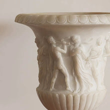 Load image into Gallery viewer, VICKY YAO - Vintage Roman Style Alabaster Look Vase 47cm Classical Stone Sculpture Planter | Antique Greek Relief Urn for Floral Arrangement