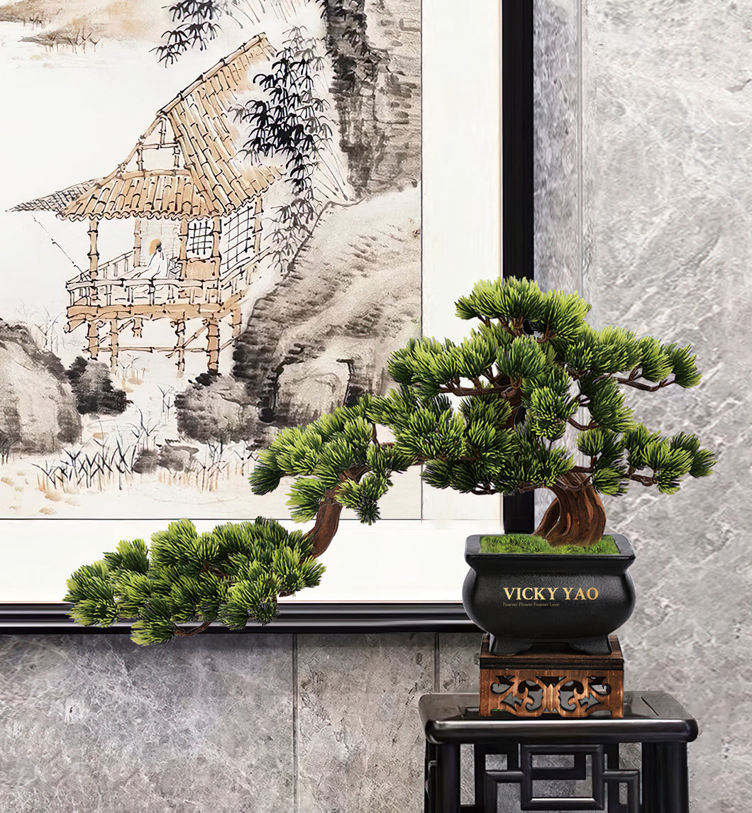 VICKY YAO Fine Bonsai - Best Selling Exclusive Design Handmade Realistic Faux Bonsai Art 43x11x25cmH