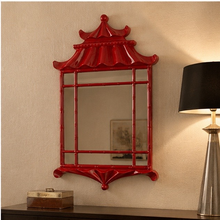 Load image into Gallery viewer, VICKY YAO - Handmade Chinese Red Pagoda Wall Mirror | Chinoiserie Decorative Mirror Oriental Bamboo Frame Mirror Luxury Asian Wall Decor