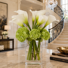 將圖片載入圖庫檢視器 VICKY YAO - Luxury Faux Floral Arrangement, White Calla Lily &amp; Green Hydrangea Centerpiece, Real Touch Flowers Modern Villa Home Decor H50cm