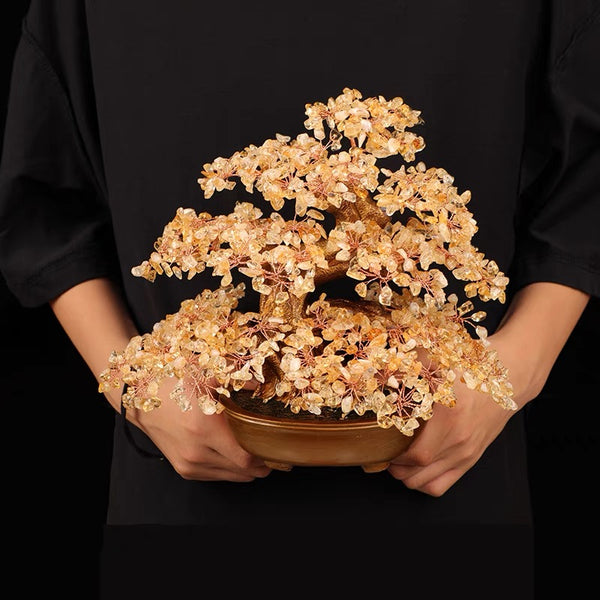 Feng Shui Gelber Quarz Kristall Baum – Bonsai-Deko Für Reichtum & Glück, 15x7,2x16,8 Cm