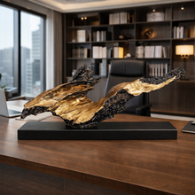 將圖片載入圖庫檢視器 VICKY YAO-Modern Abstract Resin Sculpture | Gold &amp; Black Driftwood Style Art | Faux Wood Art Decor for Office, Zen Space 28.3” L ×  12.6” H