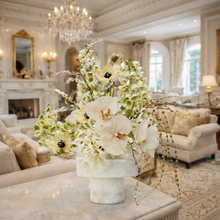 Load image into Gallery viewer, VICKY YAO Design Aesthetic-Luxury Artificial Orchid Arrangement in Marble Vase – French Elegance Floral Centerpiece L30xH50cm