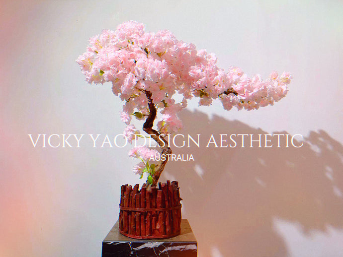 VICKY YAO Design Aesthetic -  Exclusive Design Limited Handmade Realistic Sakura Bonsai Art 1mH x 1.1mL