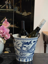 Load image into Gallery viewer, VICKY YAO Design Aesthetic - Oriental Dragon Porcelain Ice Bucket Blue and White Ceramic Cooler