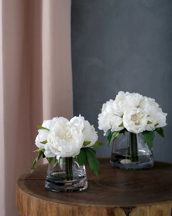 VICKY YAO Gift Box Series-Exclusive Design French White Peony Bouquet in Glass Vase