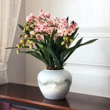 將圖片載入圖庫檢視器 VICKY YAO Faux Floral - Exclusive Design Real Touch Artificial Yellow Pink Cymbidium Floral Arrangement