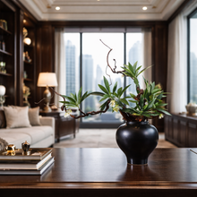 画像をギャラリービューアに読み込む, VICKY YAO Faux Bonsai - Luxury Artificial Bonsai Art in Black Vase – Modern Office Decor Statement Piece L75 x H58cm