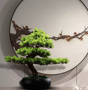 VICKY YAO Faux Bonsai -  Artificial Juniper Bonsai Tree in Realistic Ceramic Pot 39x22x38cmH
