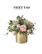 Laden Sie das Bild in den Galerie-Viewer, VICKY YAO Faux Floral - Natural Touch Europe Faux Rose Art in Golden Pot