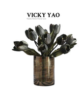 Laden Sie das Bild in den Galerie-Viewer, VICKY YAO Faux Floral - Exclusive Design Natural Touch Artificial Black Tulips Arrangement