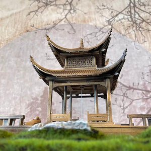 VICKY YAO Bonsai Art - Exclusive Design Suzhou Traditional Garden Aesthetic Gazebo Faux Moss Bonsai Art