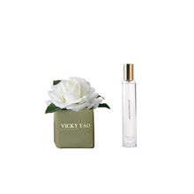 Load image into Gallery viewer, VICKY YAO x Kogan - Natural Touch Super Large 12cm Fuchsia Pearl White Damask Rose &amp; Luxury Fragrance Gift Box 50ml