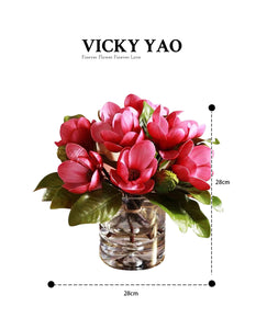 VICKY YAO Faux Floral - Exclusive Design Pink Artificial Magnolia Floral Arrangement