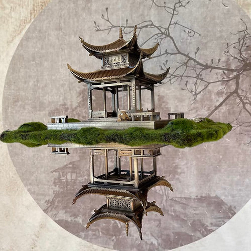 VICKY YAO Bonsai Art - Exclusive Design Suzhou Traditional Garden Aesthetic Gazebo Faux Moss Bonsai Art