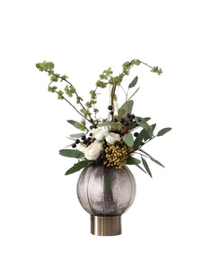 VICKY YAO Faux Floral - Brown/Green  Ball Vase Artificial  Flower Arrangement