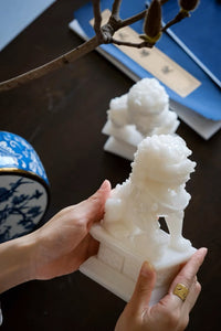 VICKY YAO Table Decor - The Forbidden City Inspired Jade White Table Decoration Pair Of Lion