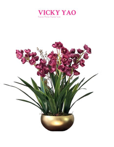 VICKY YAO Faux Floral - Exclusive Design Handmade Natural Touch Artificial Cymbidium Orchid Flower Arrangement