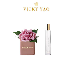 VICKY YAO FRAGRANCE - Best Selling Natural Touch Super Large 12cm Fuchsia Damask Rose & Luxury Fragrance Gift Box 50ml