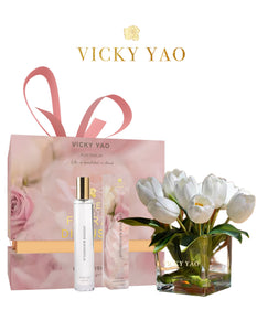 VICKY YAO FRAGRANCE - Exclusive Design Natural Touch Faux Tulips Arrangement & Luxury Fragrance 50ml