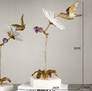 VICKY YAO Table Decor - Exclusive Design Handmade Luxury Natural Crystal Brass Bird Art