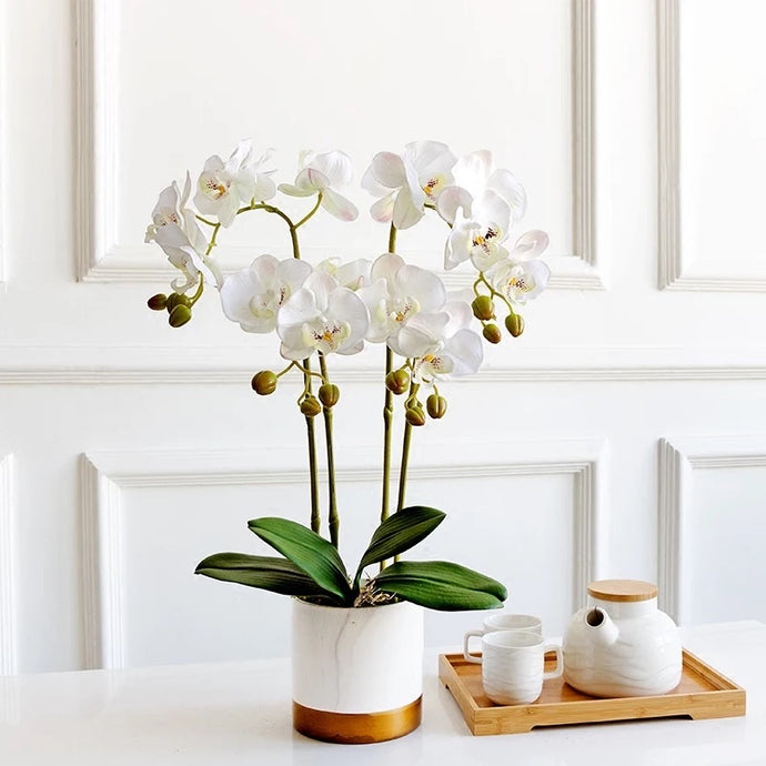 Vicky Yao Faux Floral - Exclusive Design Artificial  4 Stems Orchid Flowers Arrangement