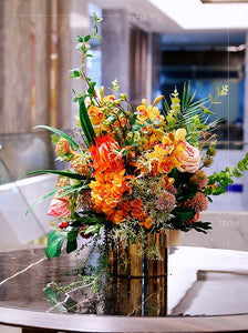 VICKY YAO Faux Floral - Exclusive Design Luxury Orange Artificial Flowers Arrangement