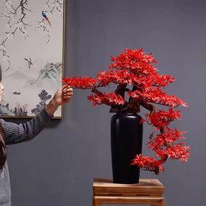 VICKY YAO Faux Plant - Exclusive Design Red Artificial Bonsai Maple Leaf Gift For Him