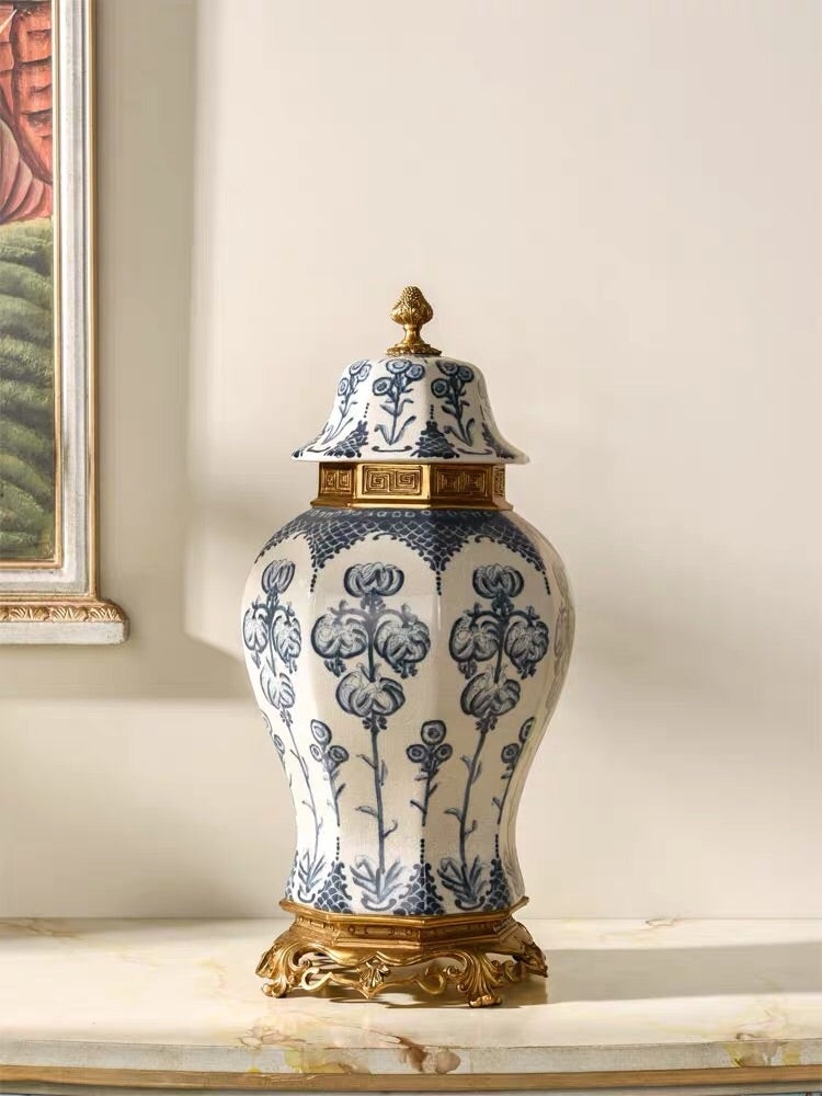 Vicky Yao Table Decor- Gilded Bronze Ormolu Trim Jar Covered Urn - Vicky Yao Home Decor SEO
