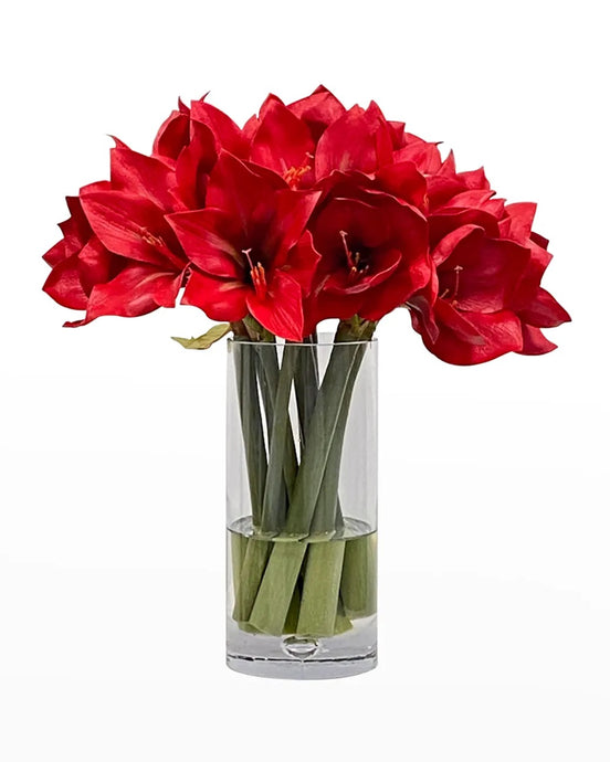 Vicky Yao Faux Floral - Exclusive Design Luxury Artificial Red Hippeastrum Arrangement
