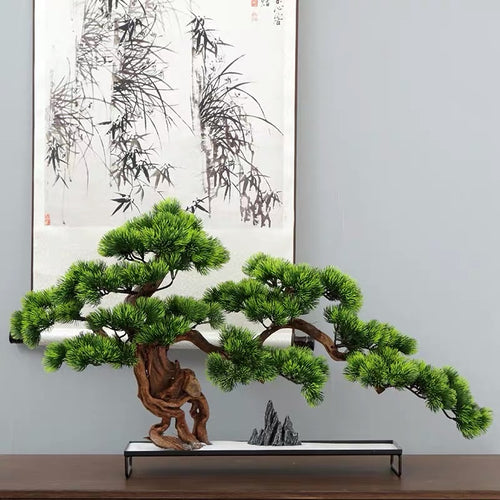 VICKY YAO Faux Bonsai - Exclusive Design Stone Modeling Artificial Bonsai L60cm Gift For Him Iron Base