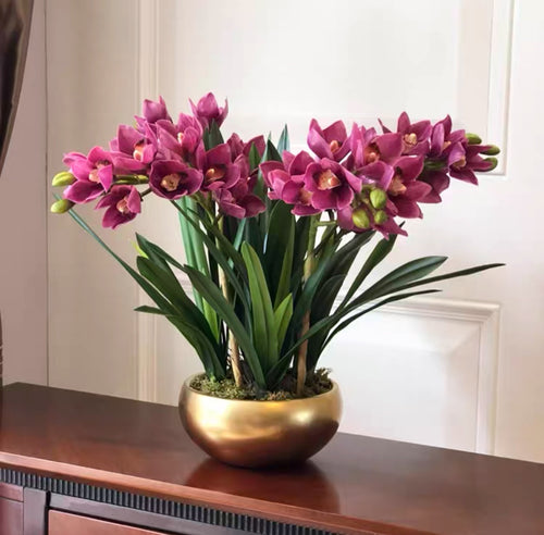 VICKY YAO Design Aesthetic - Exclusive Design Handmade Natural Touch Artificial Cymbidium Orchid Flower Arrangement