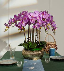 VICKY YAO Faux Floral  - Exclusive Design High End  Fushia Big 10 Stems Artificial Orchid Pot Flower Arrangement