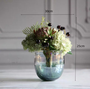 Vicky Yao Faux Floral - Exclusive Design Luxury Artificial Hydrangea Arrangement With Green Vase