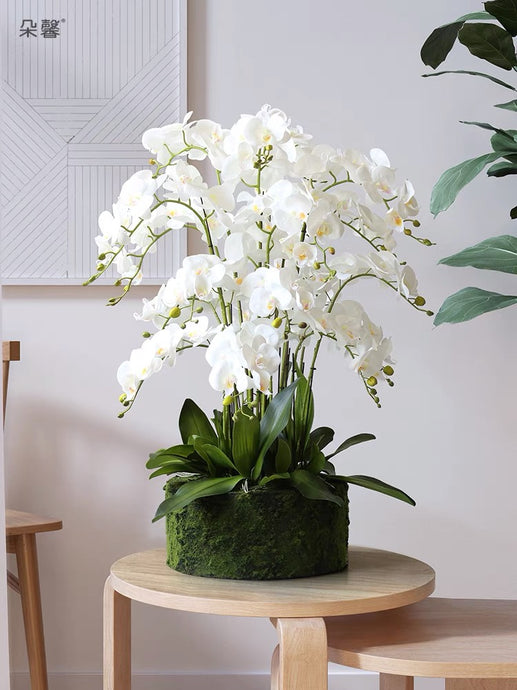 VICKY YAO Faux Floral - Handmade Super High Real Touch Artificial Orchids Arrangement With Hard Mud Mortar Pot