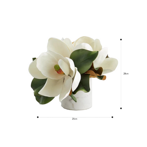 Vicky Yao Faux Floral - Luxury Artificial Magnolia Arrangement in Mable Vase
