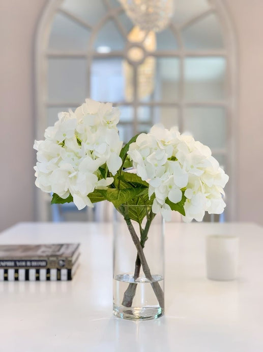 VICKY YAO Faux Floral - Artificial White Hydrangea Arrangement In Vase